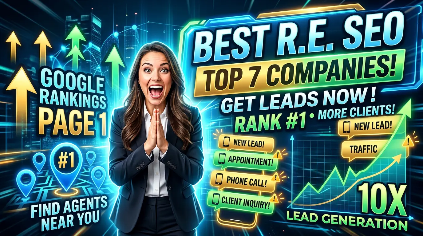 Real estate agent comparing SEO company rankings, Google map results, and lead generation dashboards