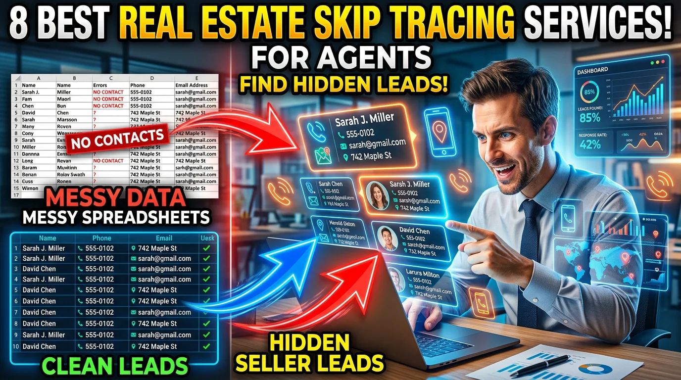 Real estate agent comparing skip tracing services and homeowner contact data