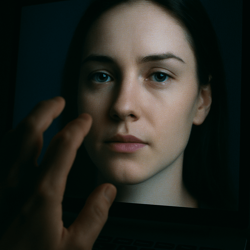 Digital face on a computer screen