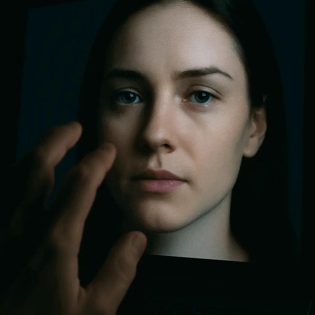 Digital face on a computer screen