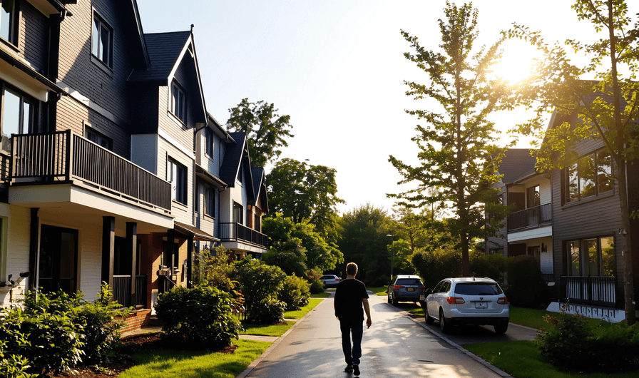 Residential street with townhouses