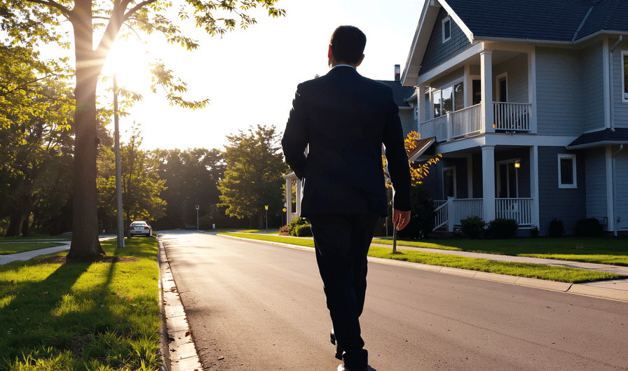 Person walking down residential street