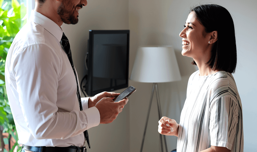 Real estate professionals discussing property