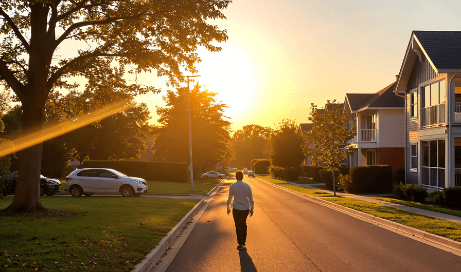 Person walking down residential street